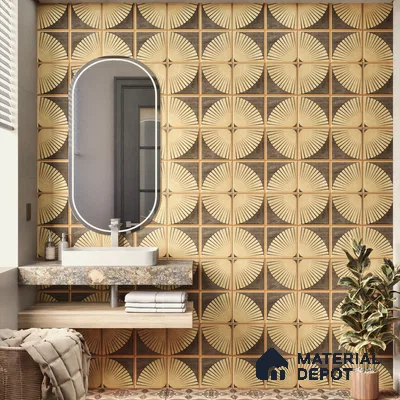 Metallic Wall & Floor Tile TL 07234 Golden Arc 1 ft x 1 ft Ceramic Matte Finish - 9 mm  | 2 mm Spacer is Mandatory | Suitable For Bathroom, Kitchen, Dining Area | Please Expect a Slight Variation of Pattern (Sample)
